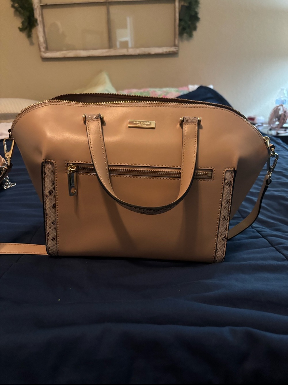 kate spade Blush Taupe Dome Satchel with Snake-Print Trim